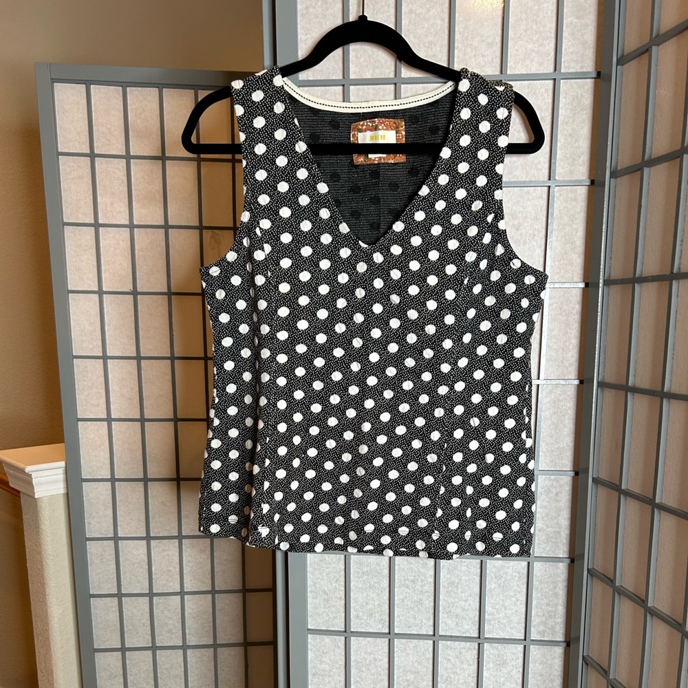 Anthropologie Maeve Black and White Polka Dot Tank Top